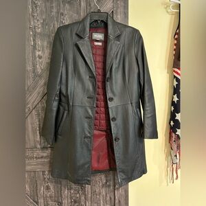 Wilson’s Leather Black Leather Coat with Red Thinsulate Lining women’s size M